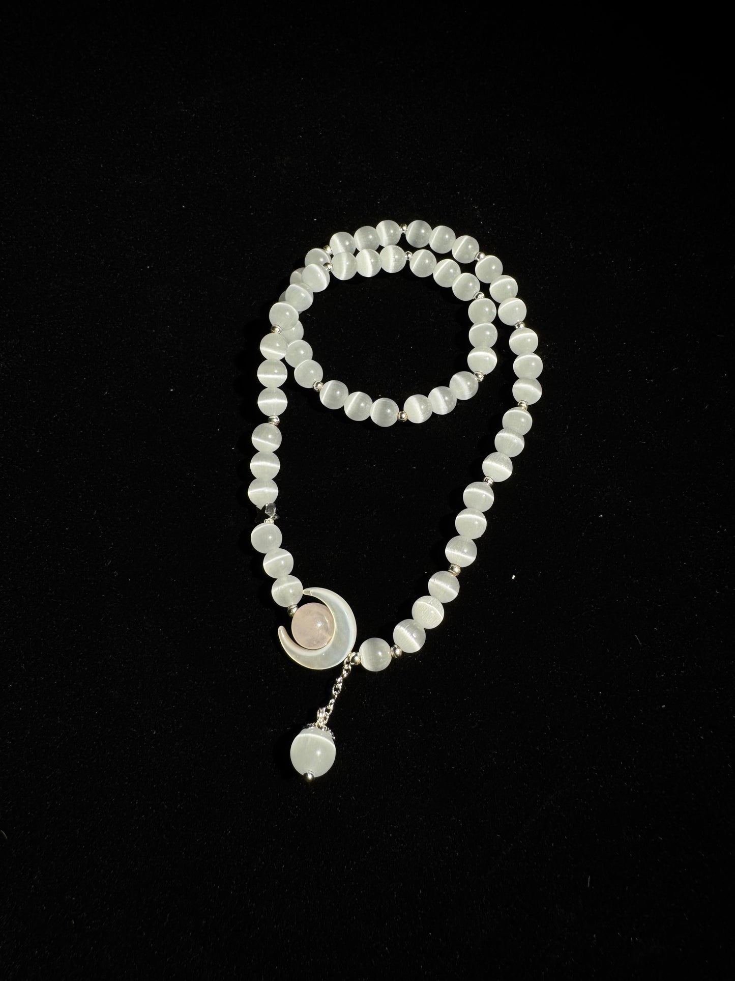 "Lunar Harmony" White Cat's Eye & Shell Crescent Bracelet