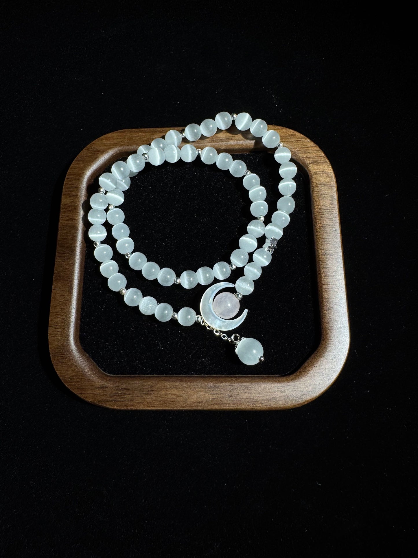 "Lunar Harmony" White Cat's Eye & Shell Crescent Bracelet