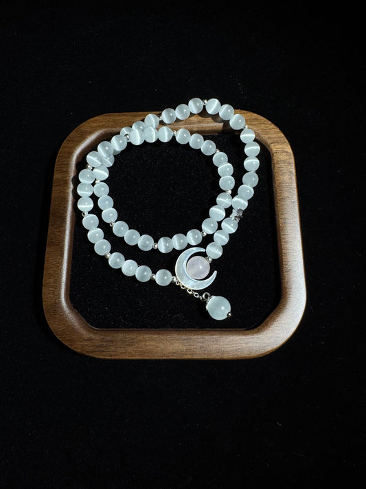 "Lunar Harmony" White Cat's Eye & Shell Crescent Bracelet