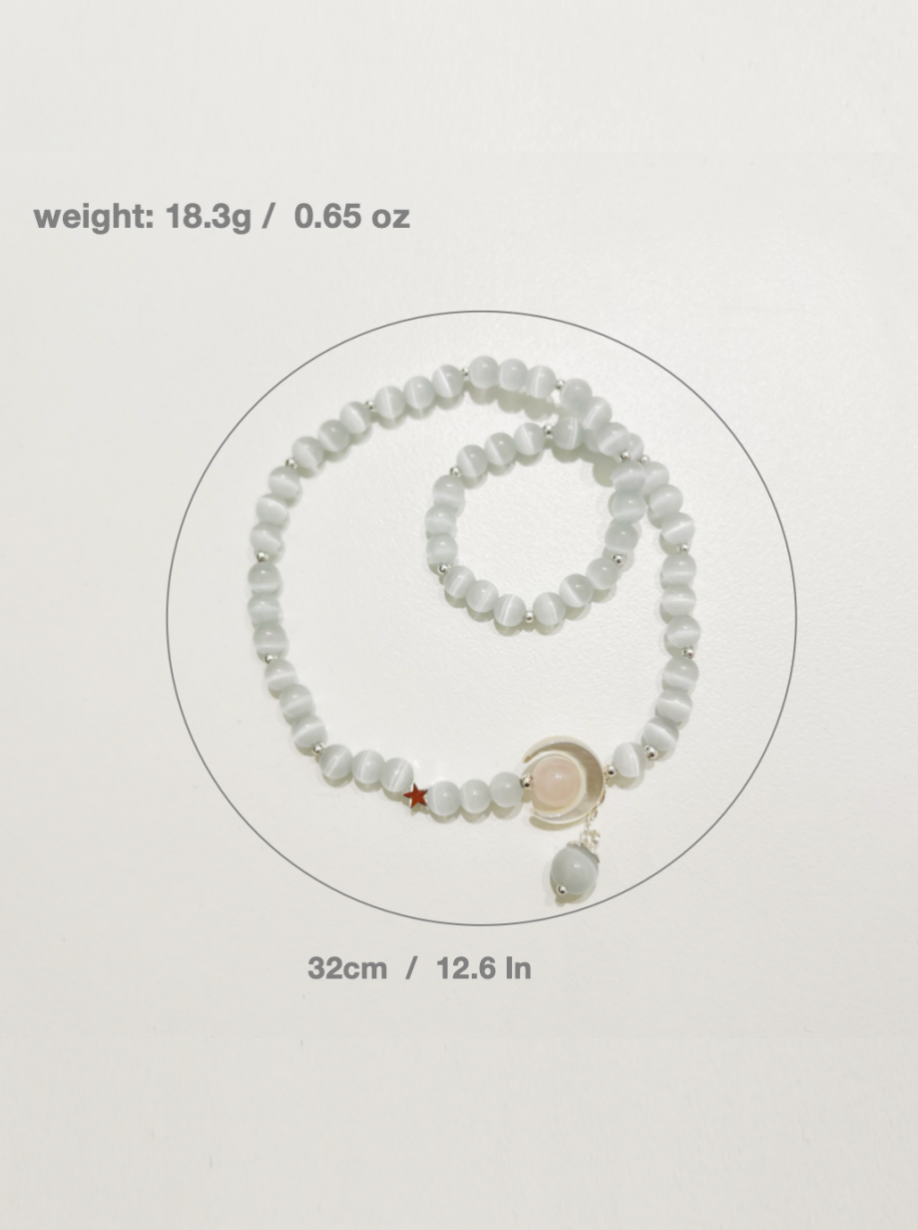 "Lunar Harmony" White Cat's Eye & Shell Crescent Bracelet