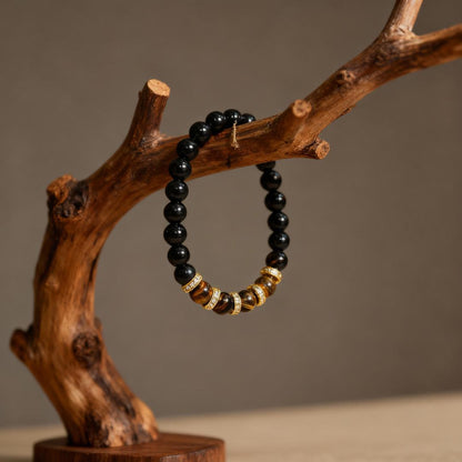 Black Onyx Shield & Golden Tiger's Eye Power Bracelet
