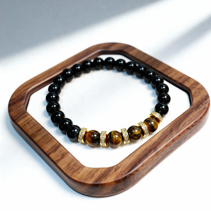Black Onyx Shield & Golden Tiger's Eye Power Bracelet