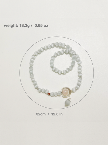 "Lunar Harmony" White Cat's Eye & Shell Crescent Bracelet